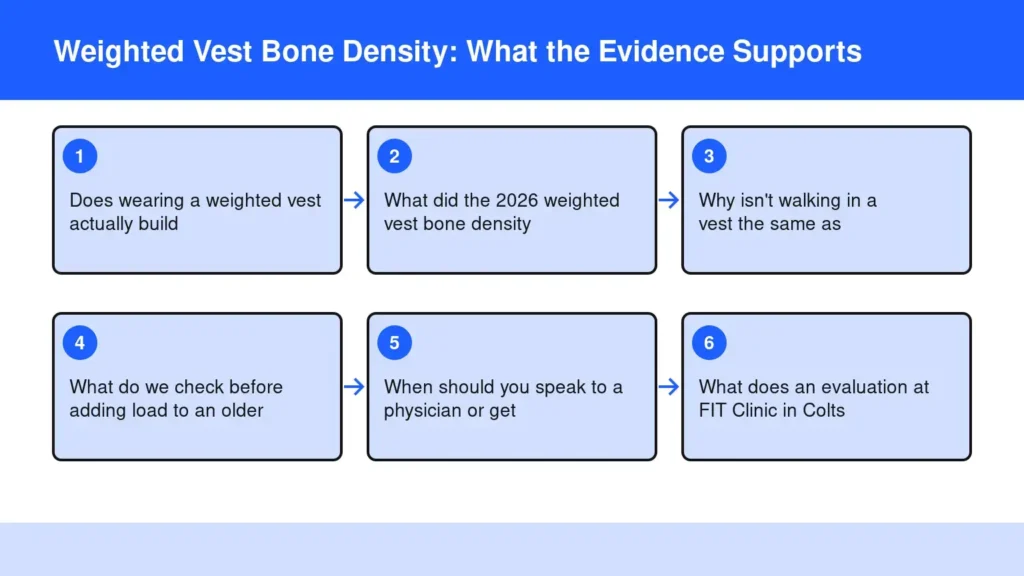 Diagram: Weighted Vest Bone Density: What the Evidence Supports — Does wearing a weighted vest actually build; What did the 2026 weighted vest bone density; Why isn't walking in a vest the same as; What do we check before adding load to an older Diagram: Weighted Vest Bone Density: What the Evidence Supports — Does wearing a weighted vest actually build; What did the 2026 weighted vest bone density; Why isn't walking in a vest the same as; What do we check before adding load to an older